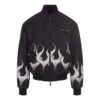 Vision Of Super Black Padded Bomber Jacket With White Flames