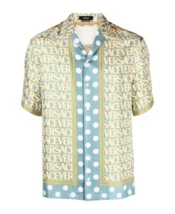 Versace Informal Shirt Combo Logomania Twill Silk Fabric + Baroque Pois