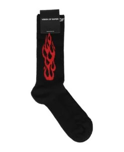 Vision Of Super Black Socks With Red Tribal