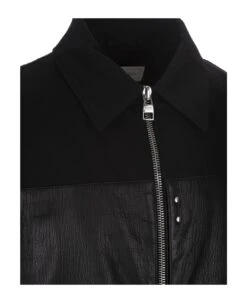 Alexander McQueen Black Leather And Fabric Bomber Jacket -Off-White Sales Store fcc8975839ac06ffc36afc8acee1c80b