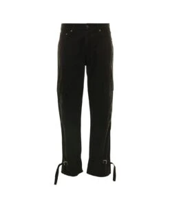 Off-White Black Cargo Pants With Adjustable Buckles In Cotton Man